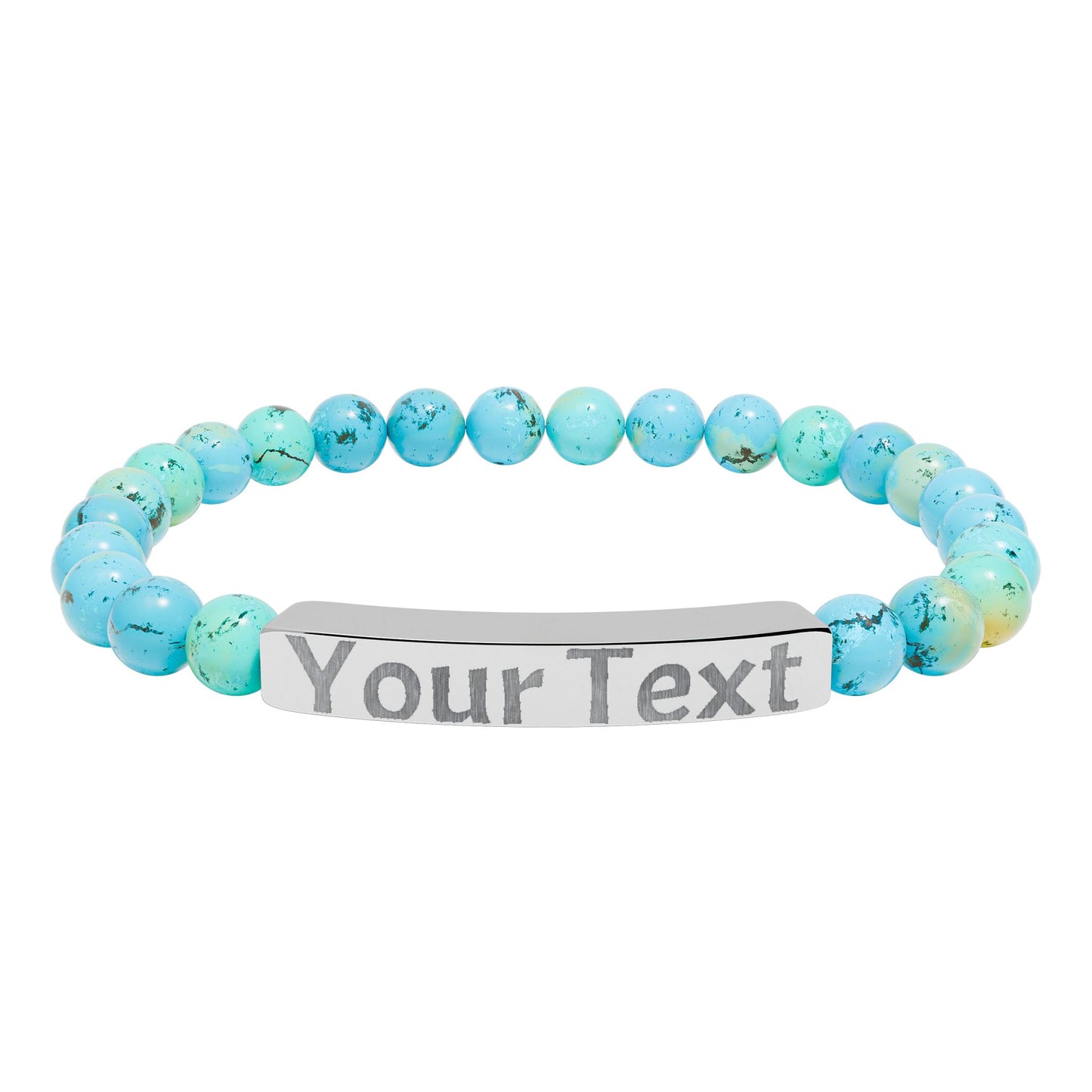 Engravable Natural Stone Bar Bracelet – Custom Text Stretch Beaded Bracelet