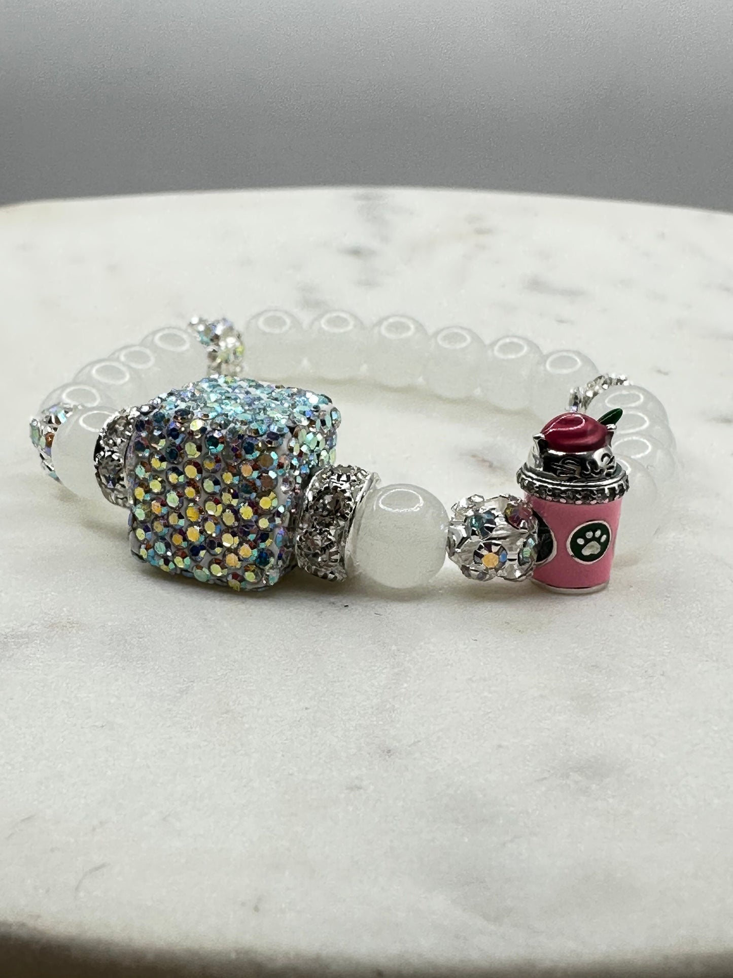 Handmade Bracelet Cat, Coffee and Bling