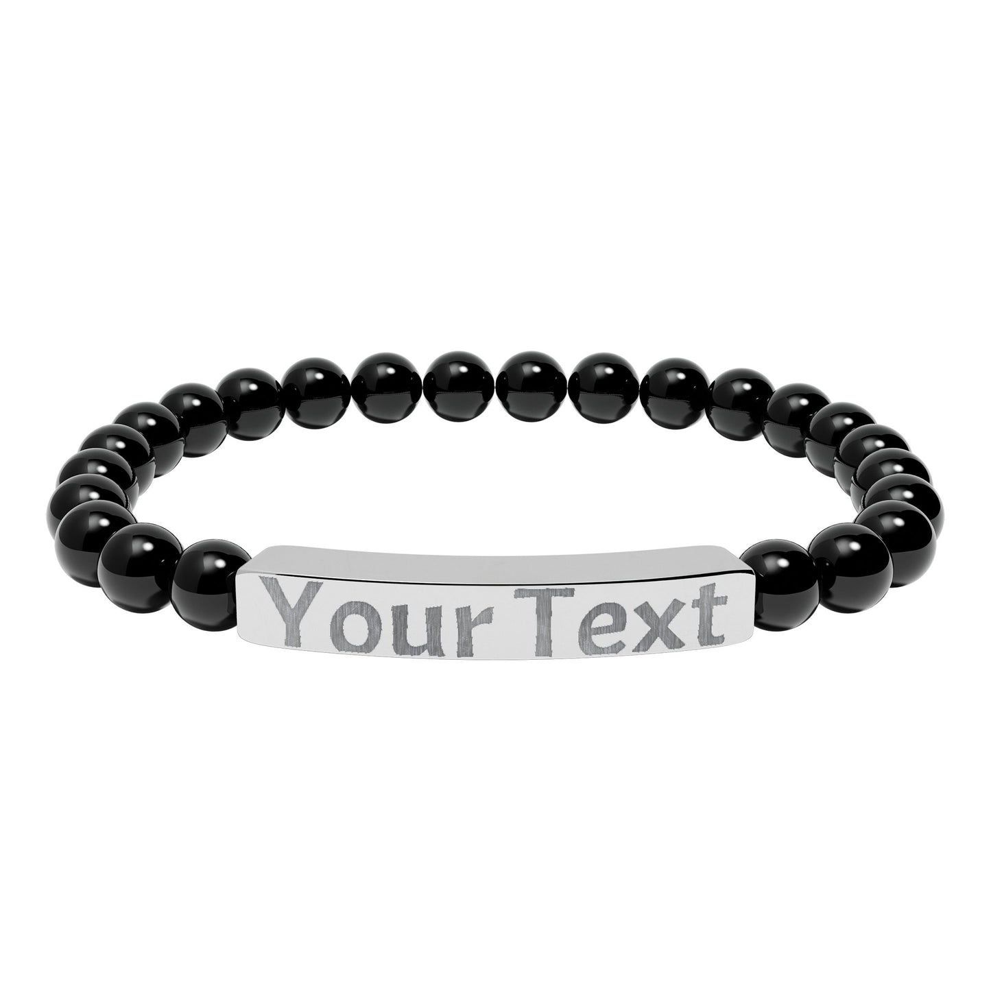 Engravable Natural Stone Bar Bracelet – Custom Text Stretch Beaded Bracelet