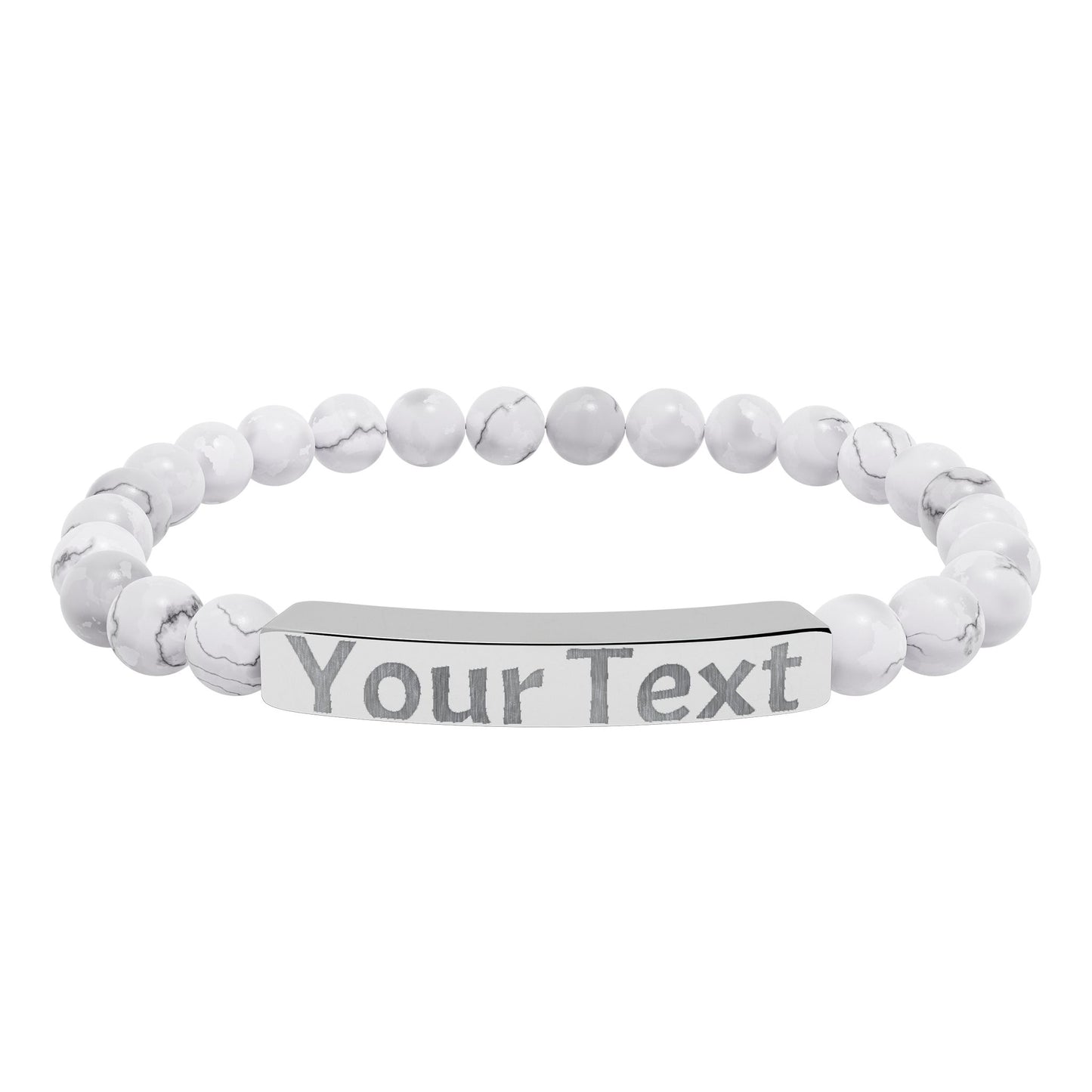 Engravable Natural Stone Bar Bracelet – Custom Text Stretch Beaded Bracelet