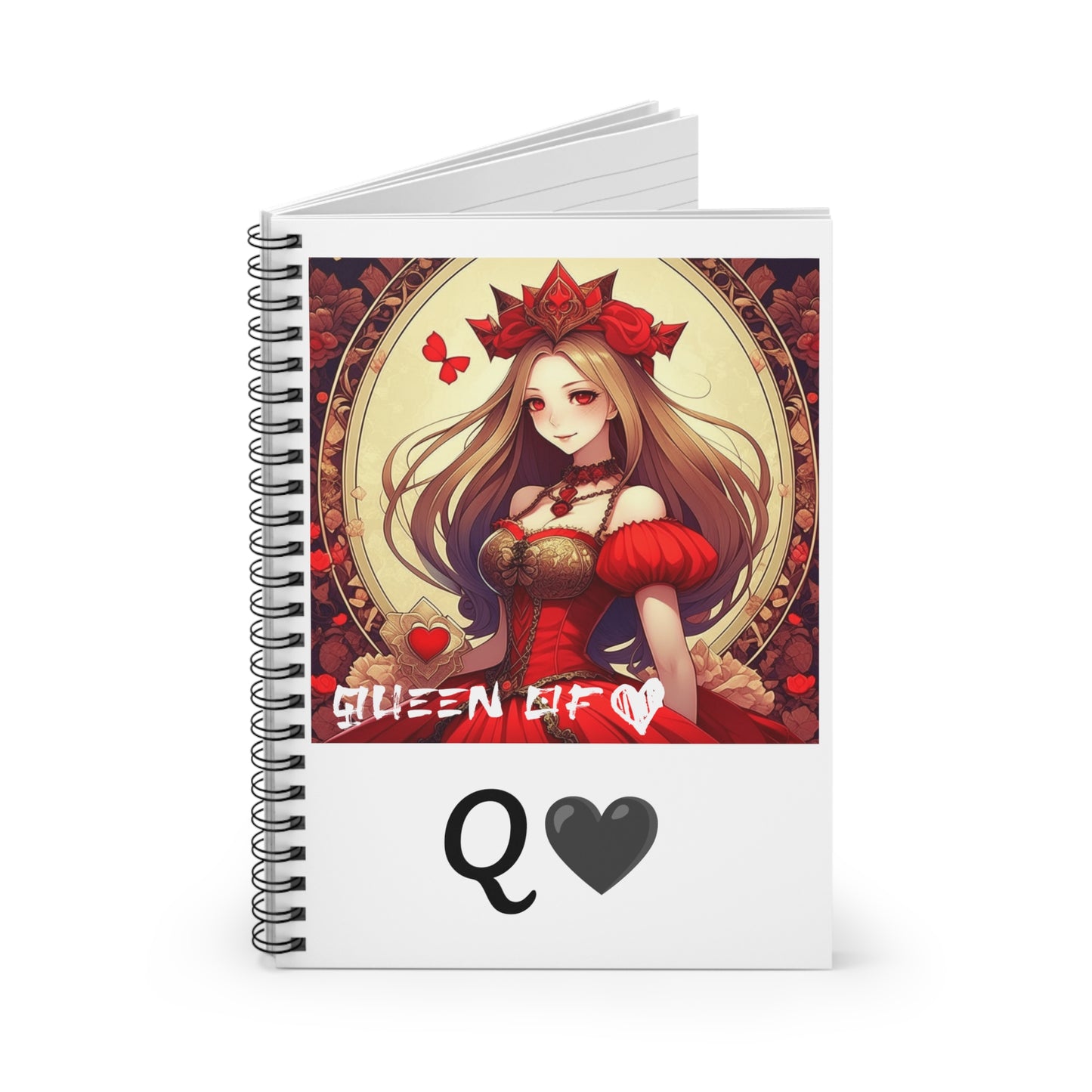 Anime Queen of Hearts Spiral Notebook - Rule Your Writings with Regal Elegance!