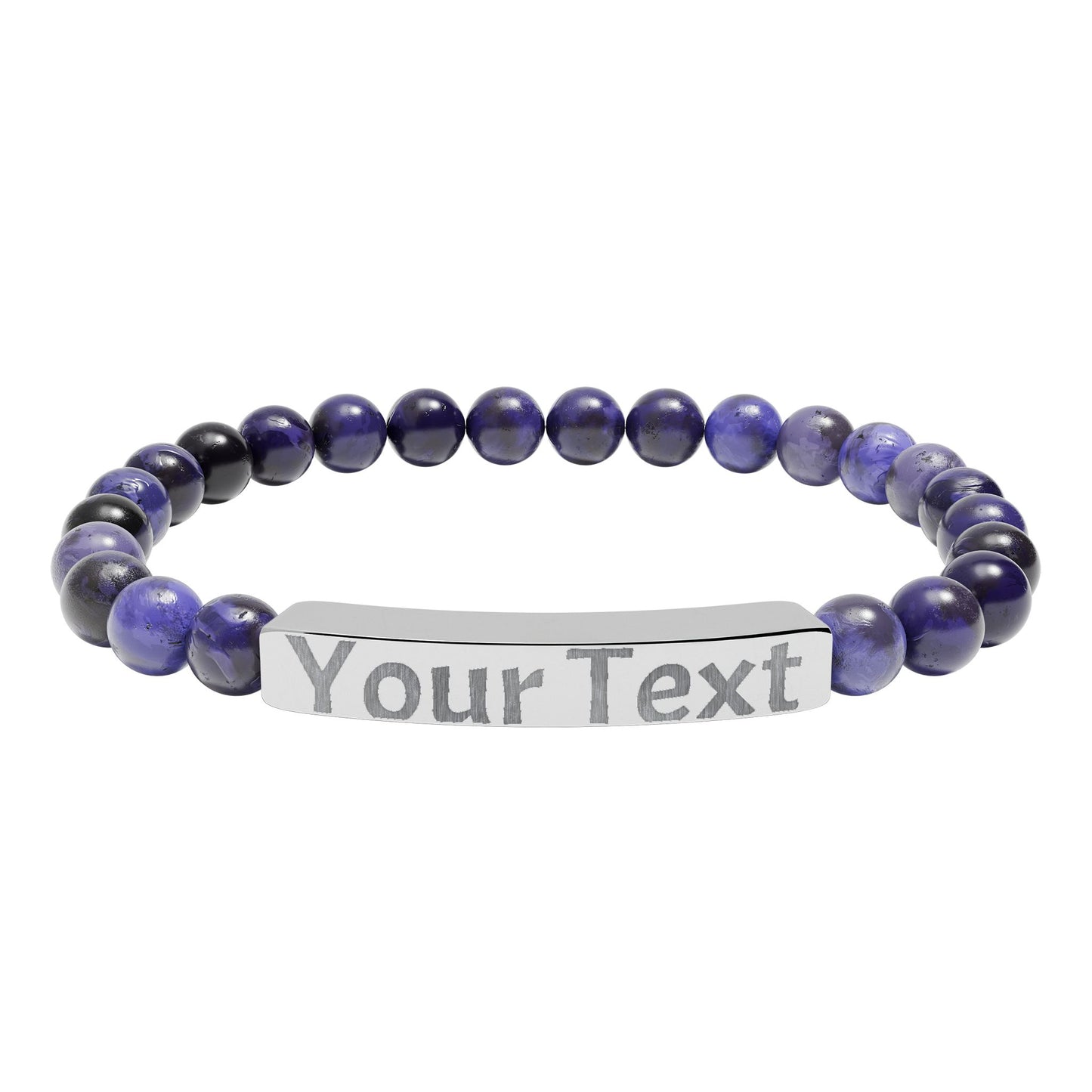 Engravable Natural Stone Bar Bracelet – Custom Text Stretch Beaded Bracelet