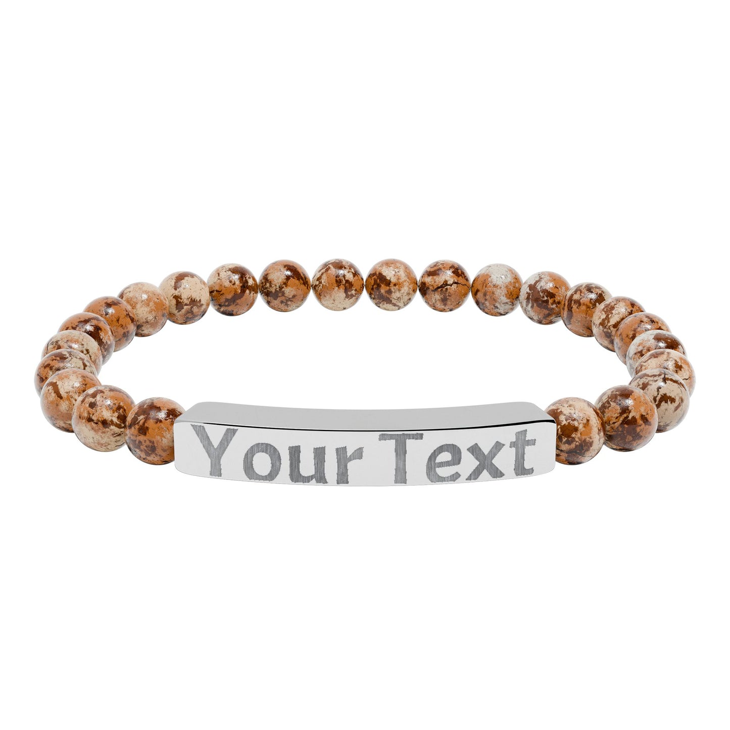 Engravable Natural Stone Bar Bracelet – Custom Text Stretch Beaded Bracelet