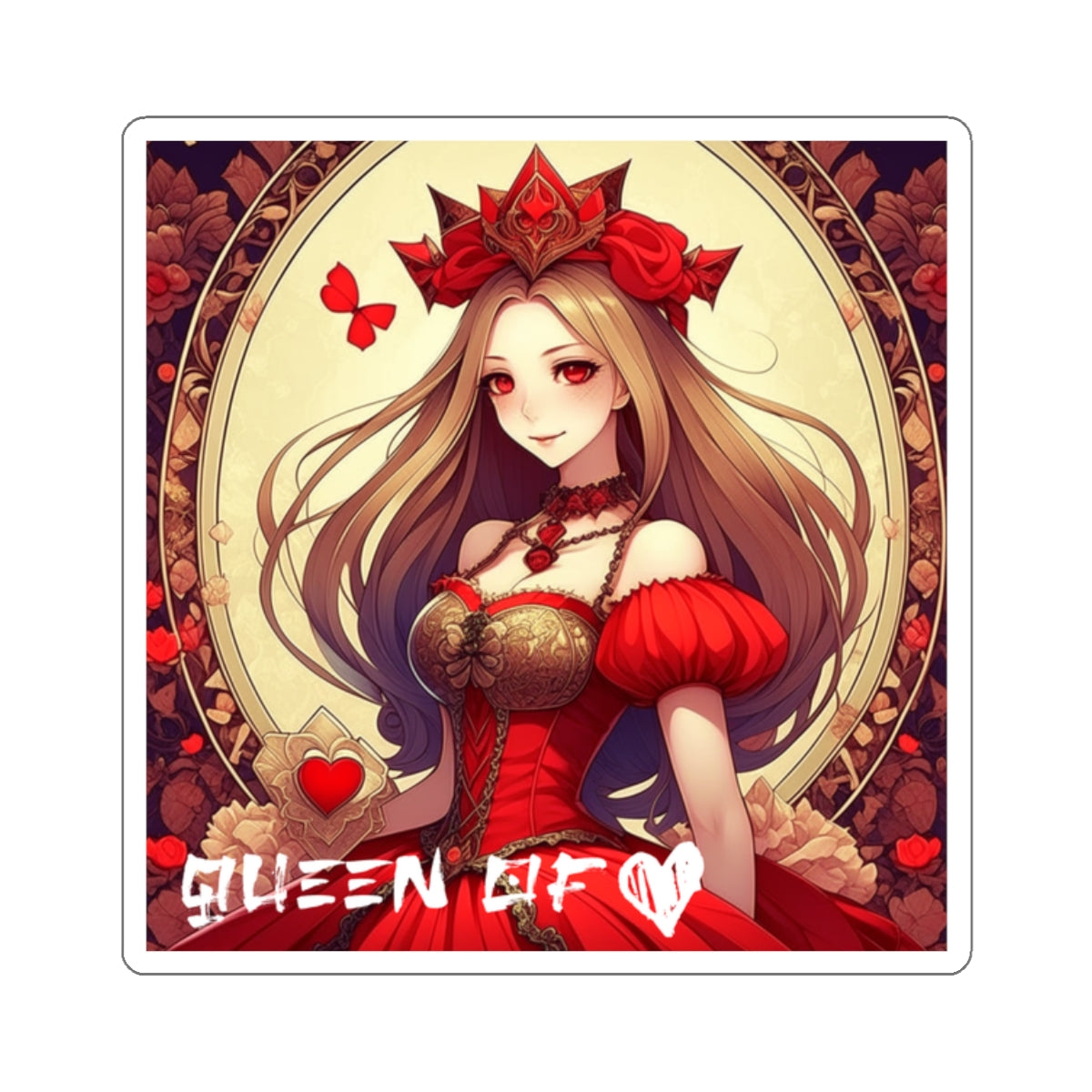 Anime Queen of Hearts Sticker - Regal Elegance with an Anime Twist!