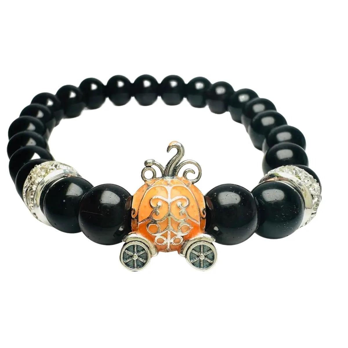 Enchanting Halloween Bracelet - Sterling Silver Glow in the Dark Pumpkin Carriage