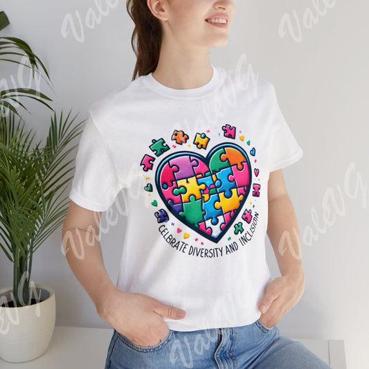 🌟 "Celebrate Diversity and Inclusion" Autism Awareness T-Shirt 🧩💙 -Unisex Jersey Short Sleeve Tee