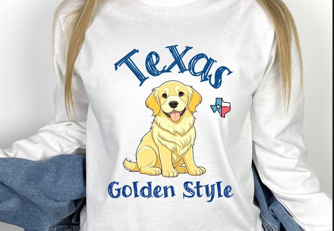 Texas Golden Style Golden Retriever Long Sleeve Tee - Embrace Texan Coziness with a Pawsitively Stylish Twist!