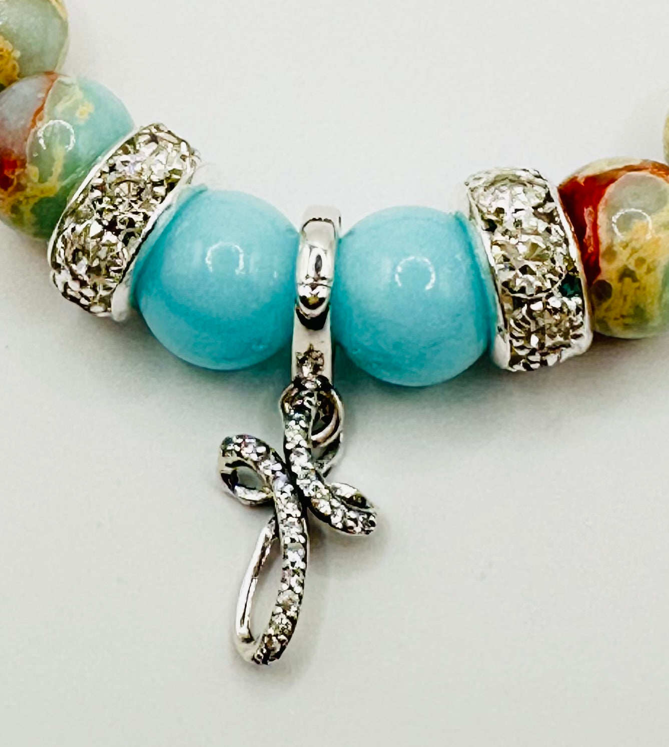 🌊  Ocean Blue Jasper and Sterling Silver Cross Bracelet! ✝️💙