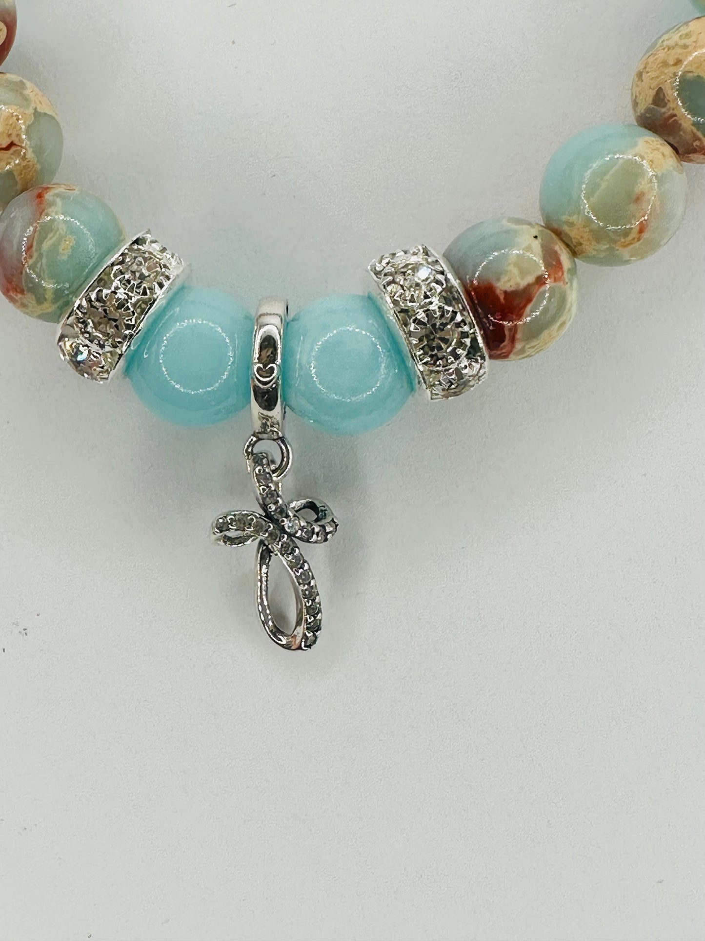 🌊  Ocean Blue Jasper and Sterling Silver Cross Bracelet! ✝️💙