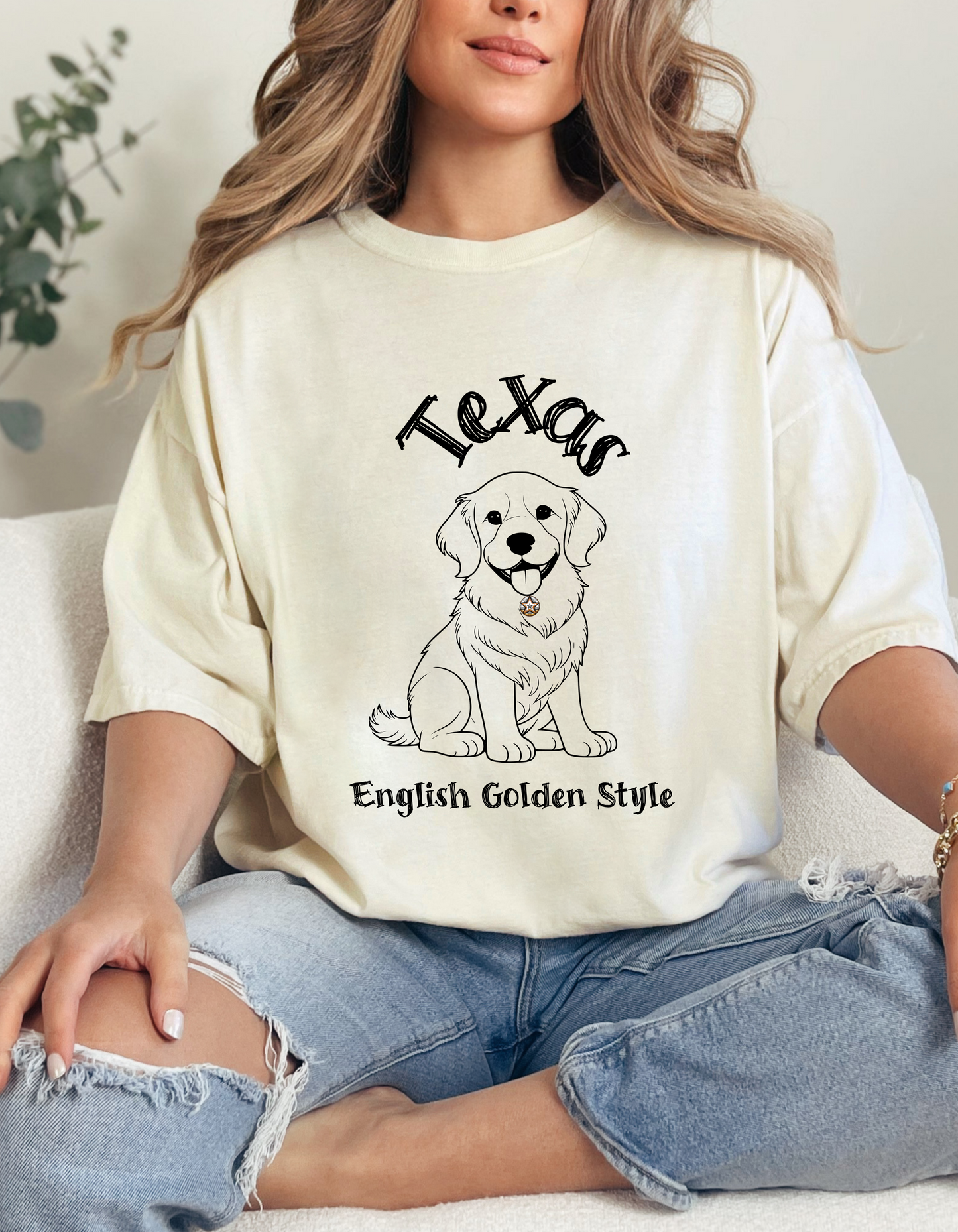 Unisex "Texas English Golden Style" Golden Retriever Long Sleeve Tee - Embrace Texan Coziness with a Pawsitively Stylish Twist!