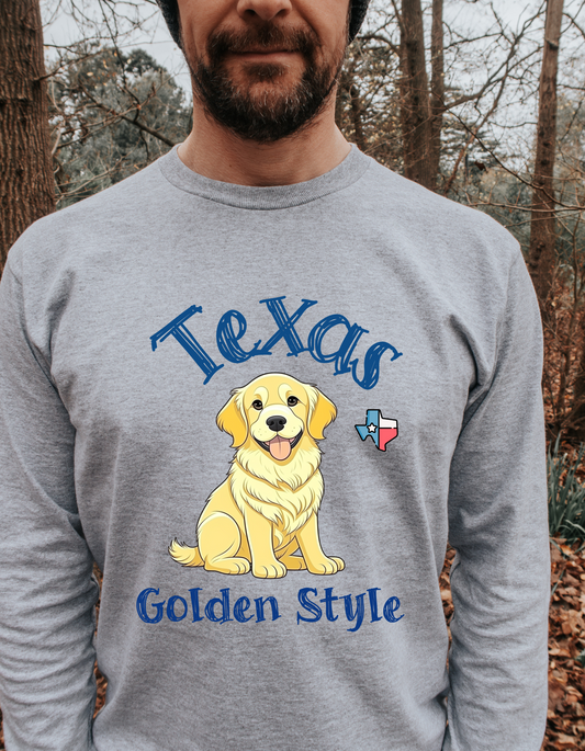 Texas Golden Style Golden Retriever Long Sleeve Tee - Embrace Texan Coziness with a Pawsitively Stylish Twist!