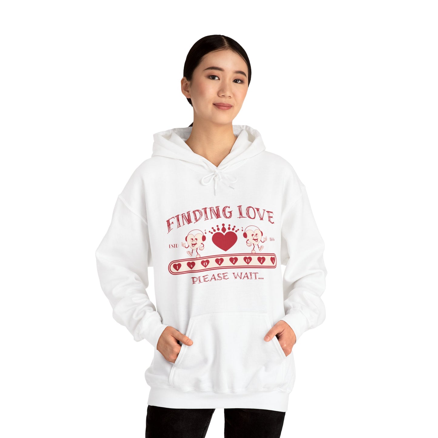 Finding Love, Please Wait" Valentine's Hoodie - Unisex Heavy Blend™ Hooded Sweatshirt