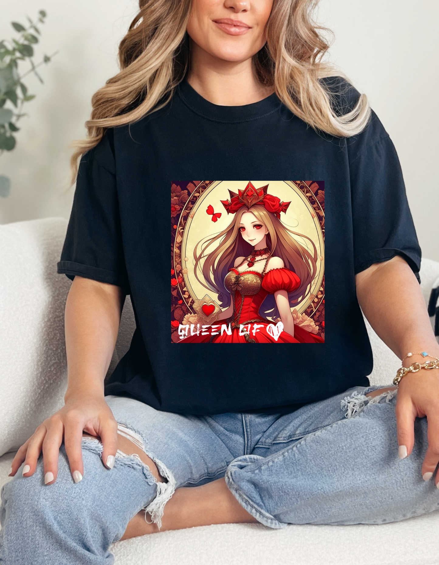 Comfort Color Anime Style Queen of Hearts T-Shirt - Rule Your Style with Royal Elegance!