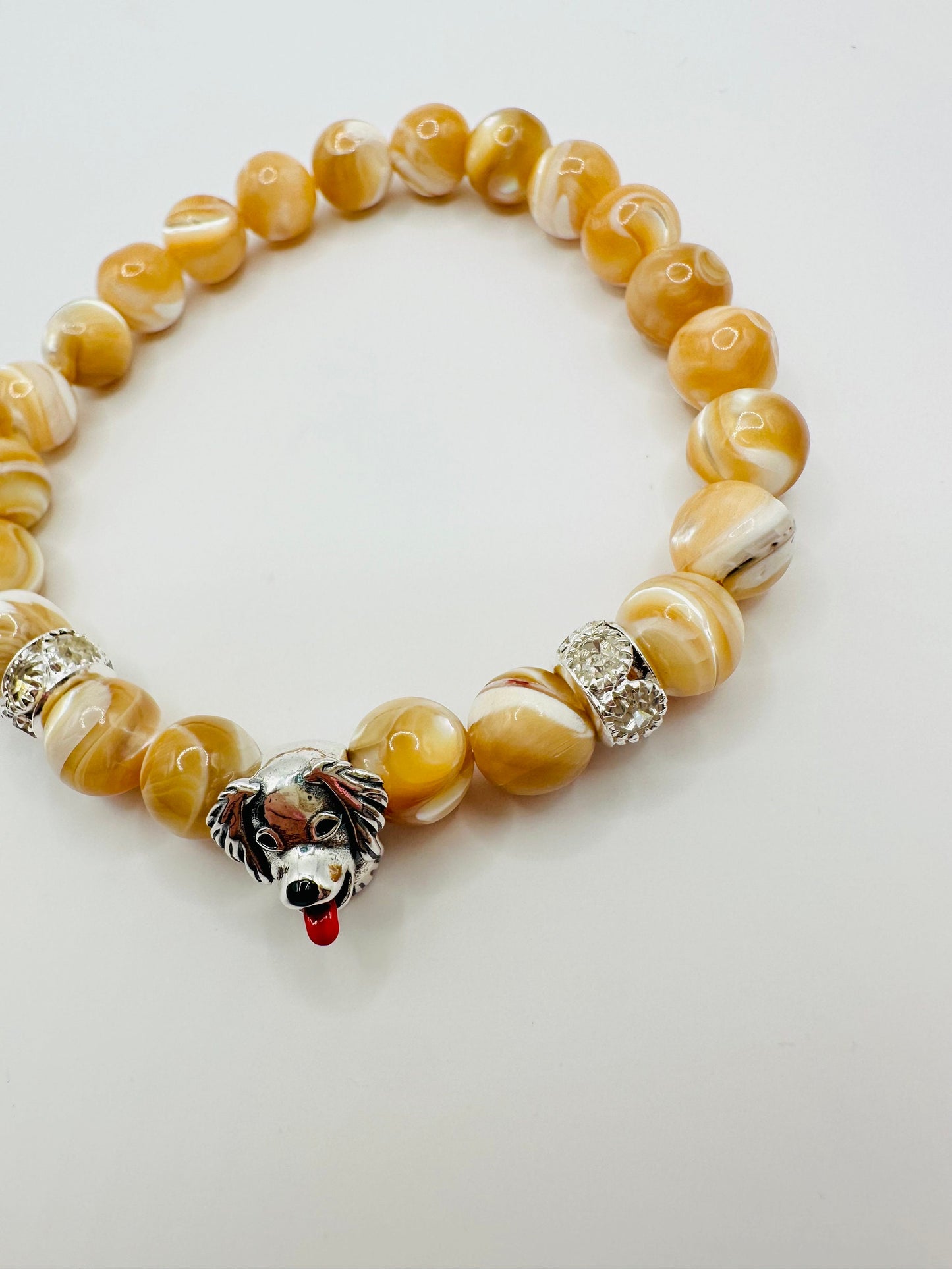 Golden Retriever Charm Bracelet - Coastal Elegance with a Touch of Canine Charm! Natural beads and 925 Silver Plated. Handmade