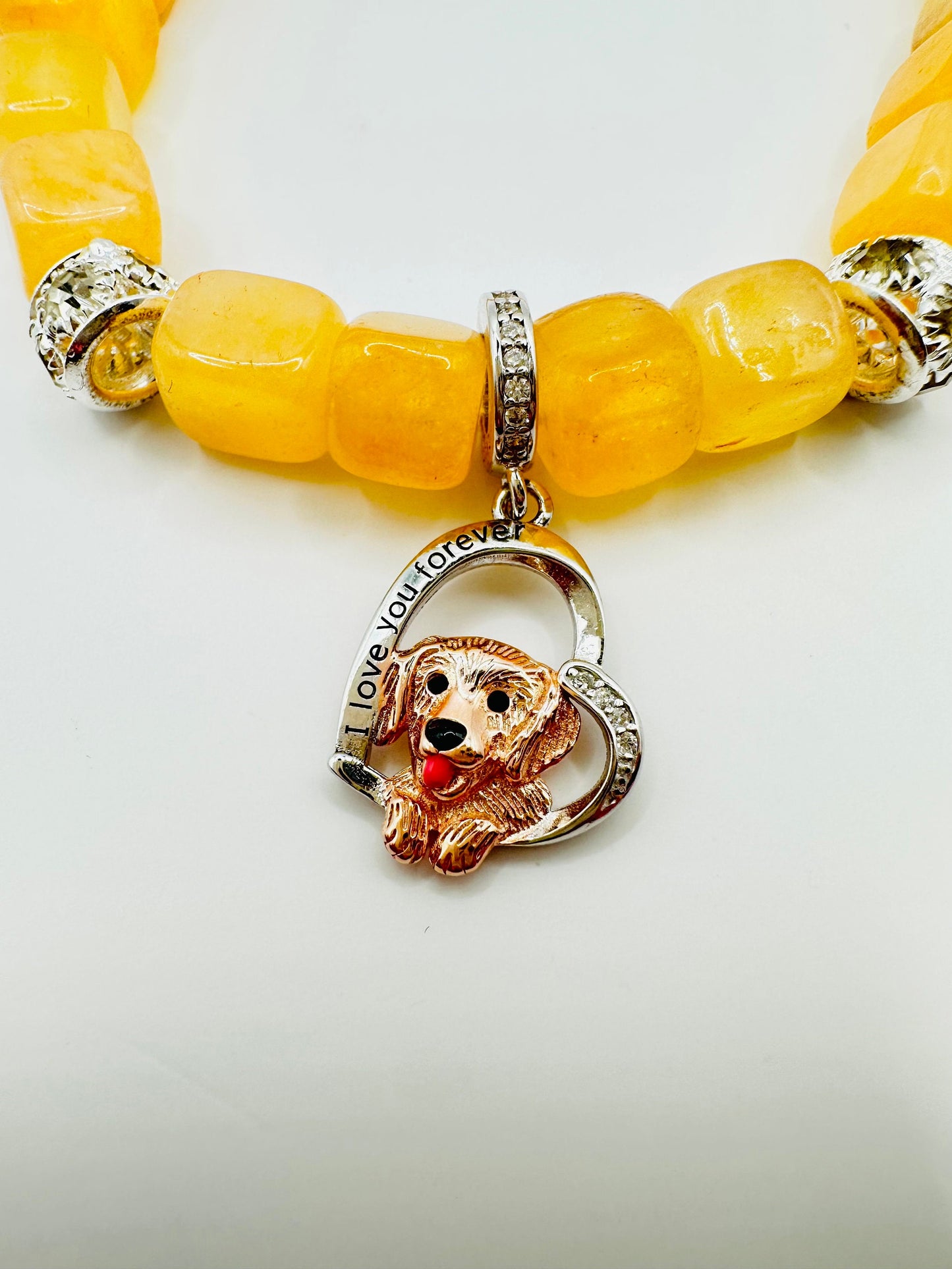 I Love You Forever Golden Retriever Charm Bracelet - Citrine Elegance for Eternal Love!