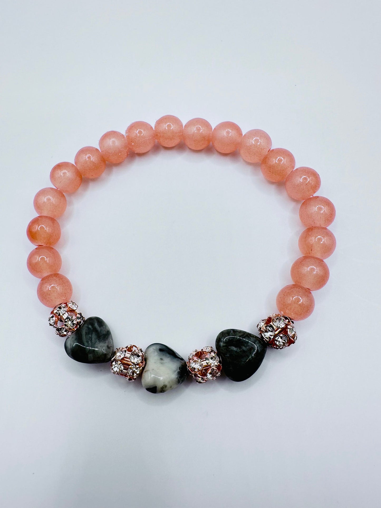 Romantic Heart Journey Bracelet - Pink Glass Beads, Map Stones, and Rinesthones for Valentines!