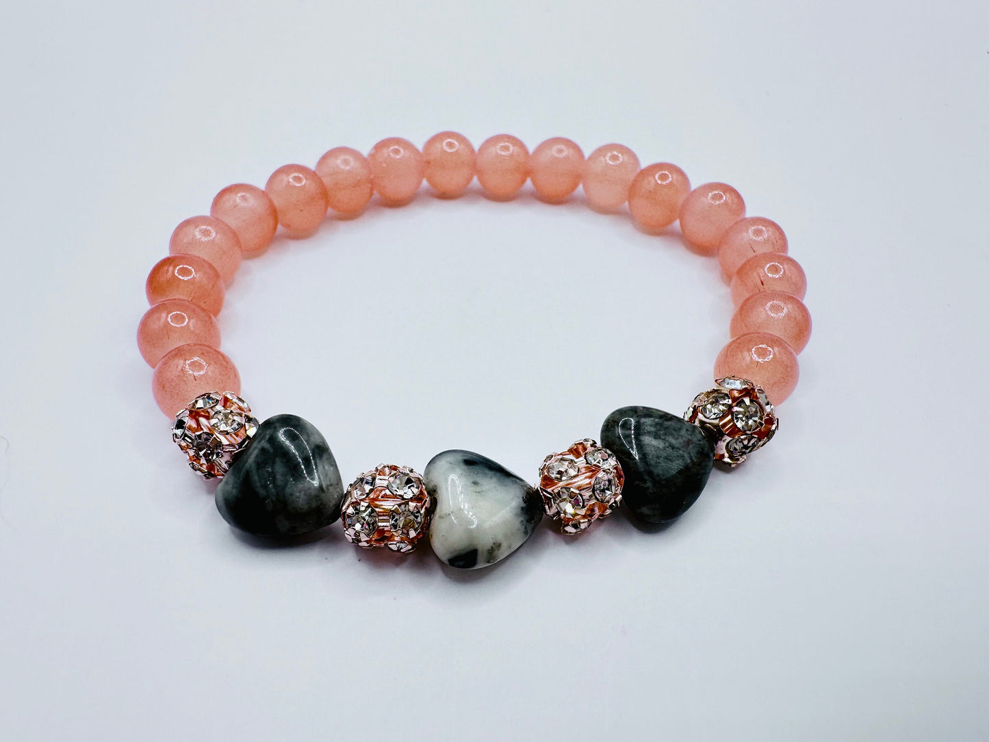 Romantic Heart Journey Bracelet - Pink Glass Beads, Map Stones, and Rinesthones for Valentines!