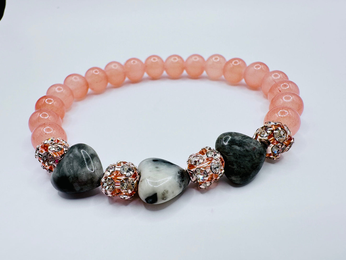 Romantic Heart Journey Bracelet - Pink Glass Beads, Map Stones, and Rinesthones for Valentines!