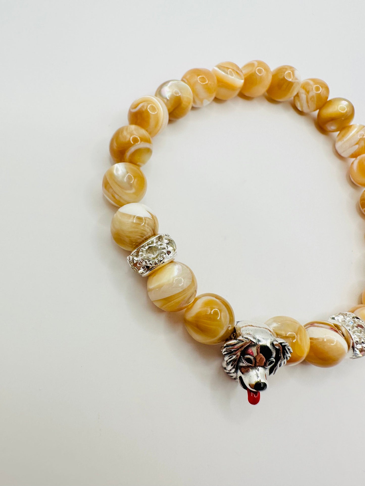 Golden Retriever Charm Bracelet - Coastal Elegance with a Touch of Canine Charm! Natural beads and 925 Silver Plated. Handmade