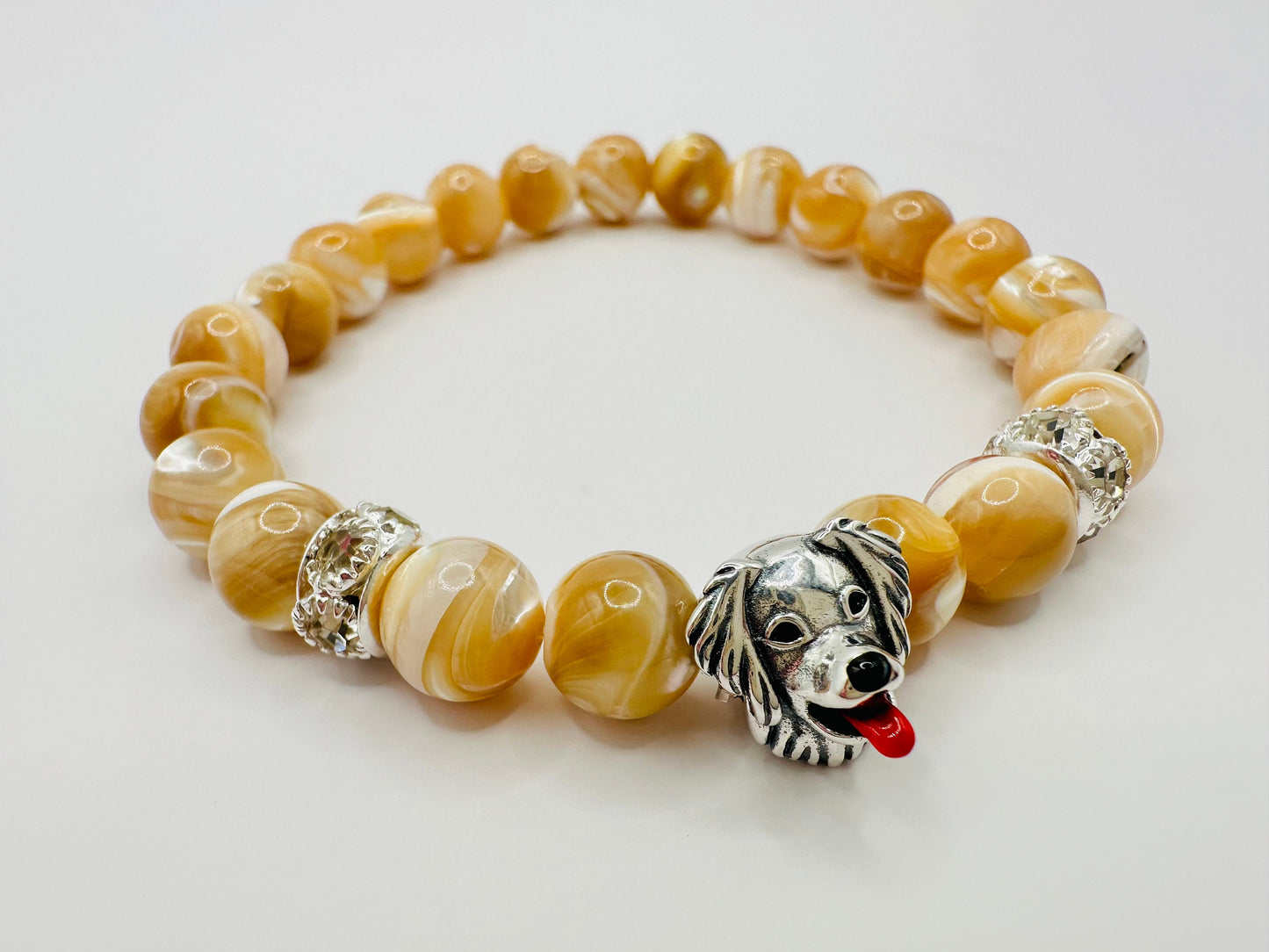 Golden Retriever Charm Bracelet - Coastal Elegance with a Touch of Canine Charm! Natural beads and 925 Silver Plated. Handmade