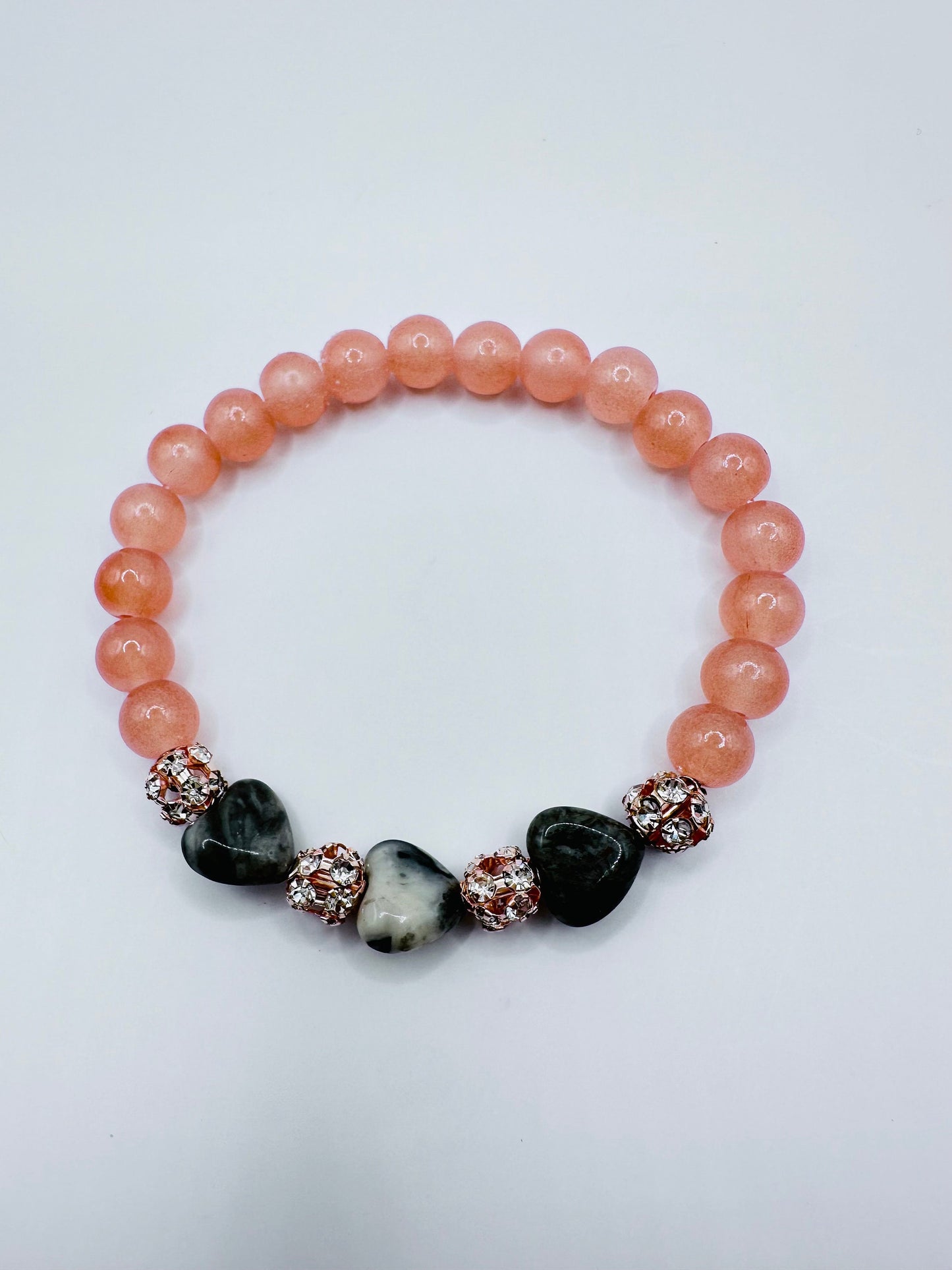 Romantic Heart Journey Bracelet - Pink Glass Beads, Map Stones, and Rinesthones for Valentines!