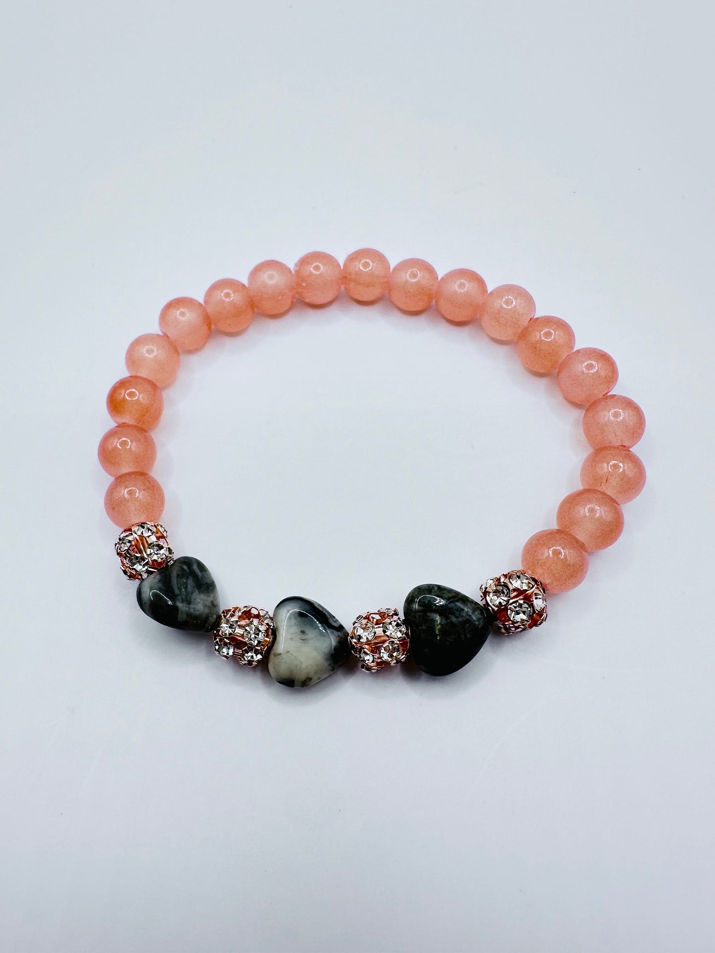 Romantic Heart Journey Bracelet - Pink Glass Beads, Map Stones, and Rinesthones for Valentines!