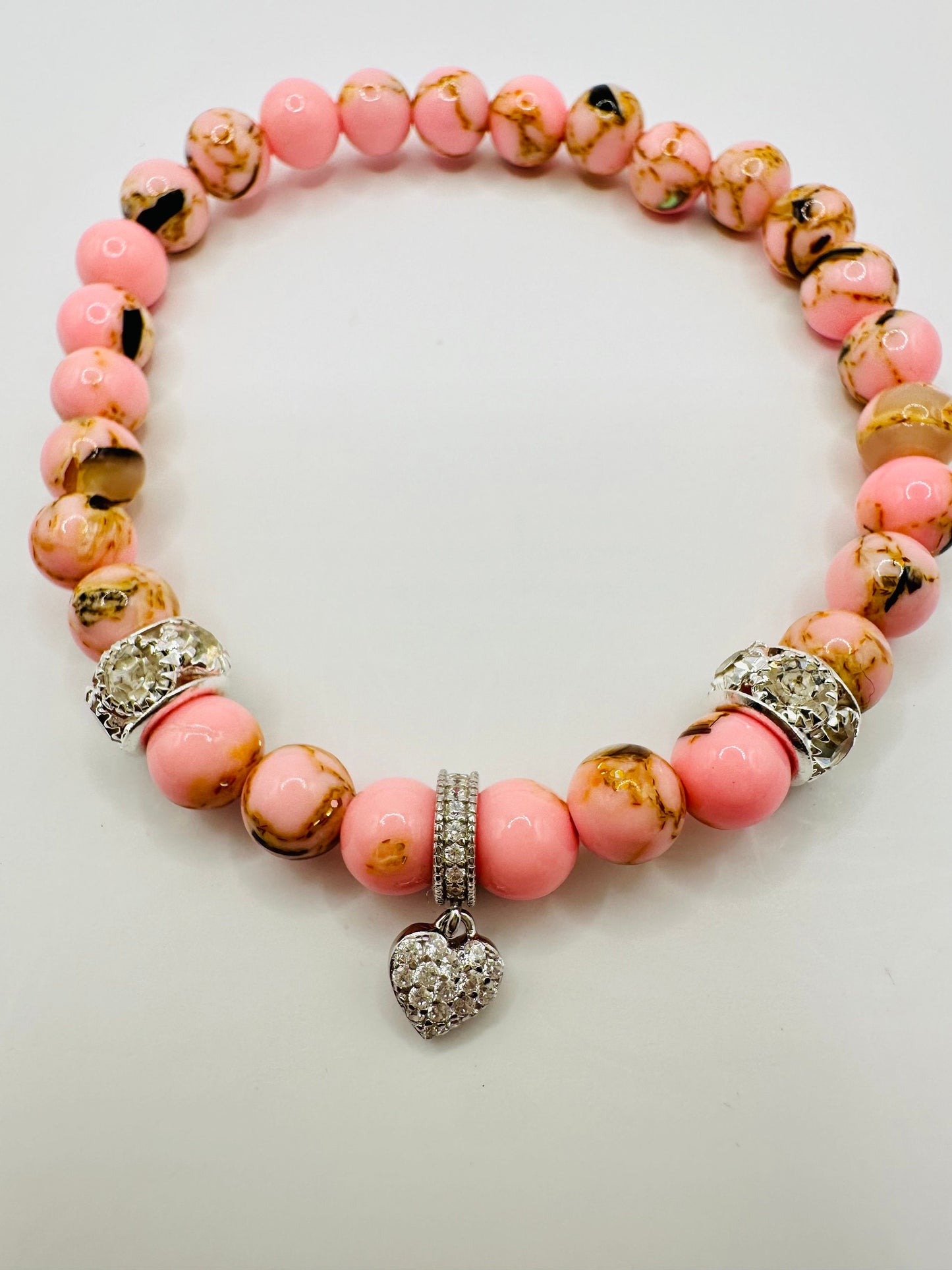 Pink Shell Turquoise Bracelet with Sterling Silver Heart Charm - Embrace Elegance and Love